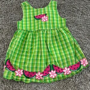 Simply‎ Basic 18 Months Baja Green Gingham Watermelon Flower Dress Infant